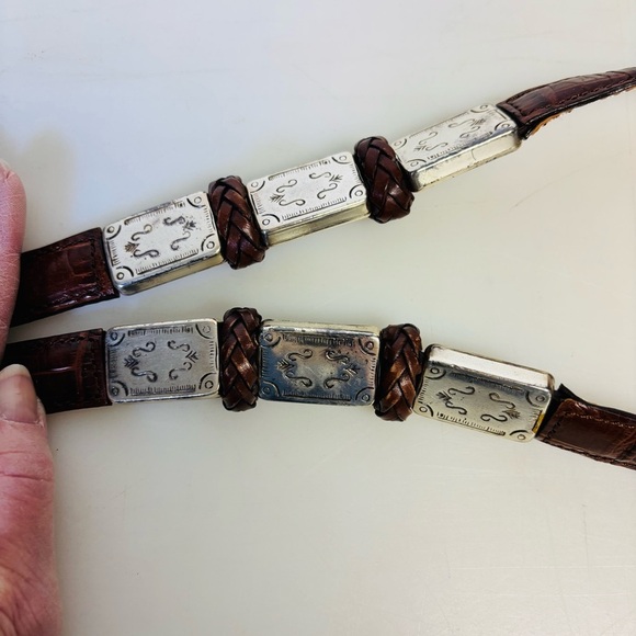 Brighton’s Women’s 90307 Silver Leather Croc Embossed Silver accent Belt medium - Picture 4 of 12